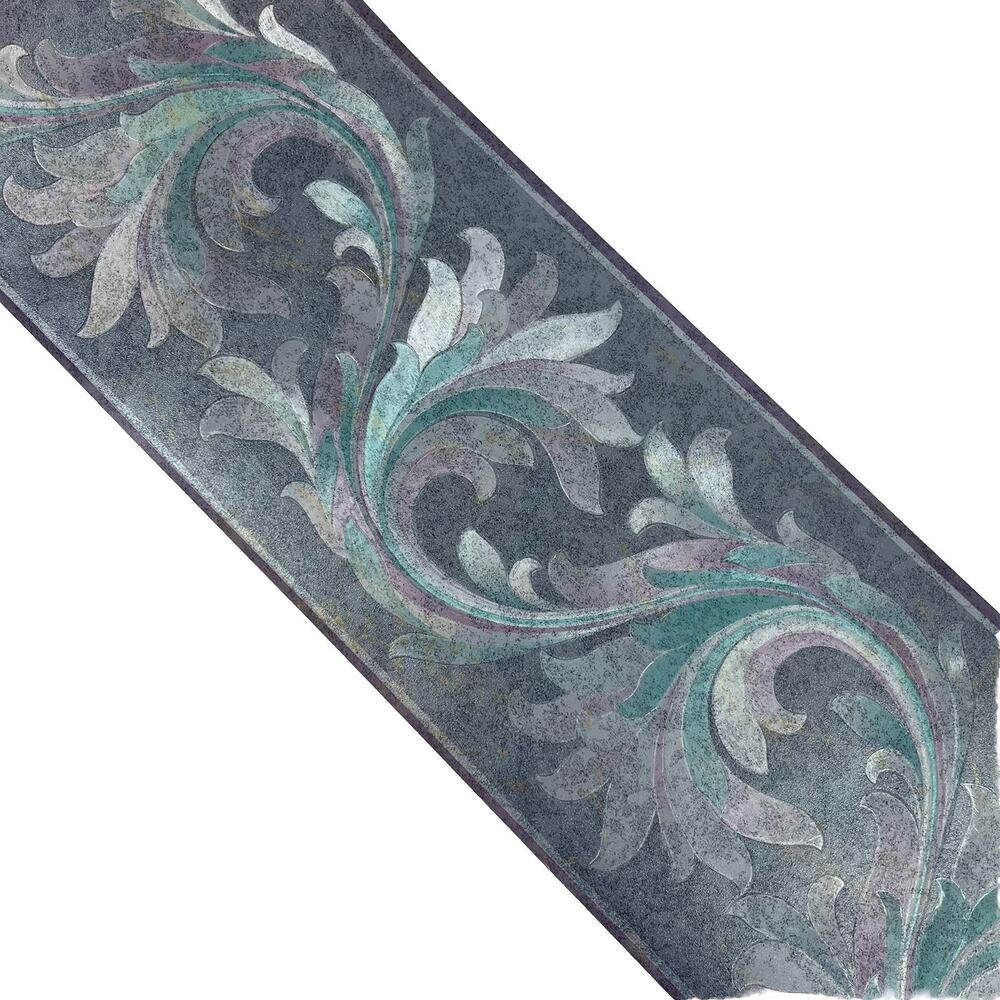 Vintage Damask Wallpaper Border Roll Irridescent Gray Purple Teal John Wilman